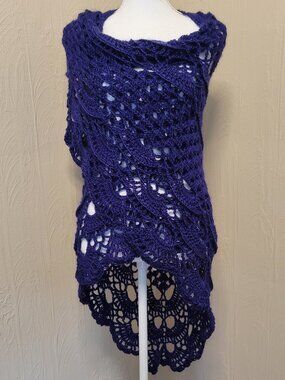 Boho Shawl Handmade Crochet Triangle Shawl Wrap Indigo Dark Purple Blue